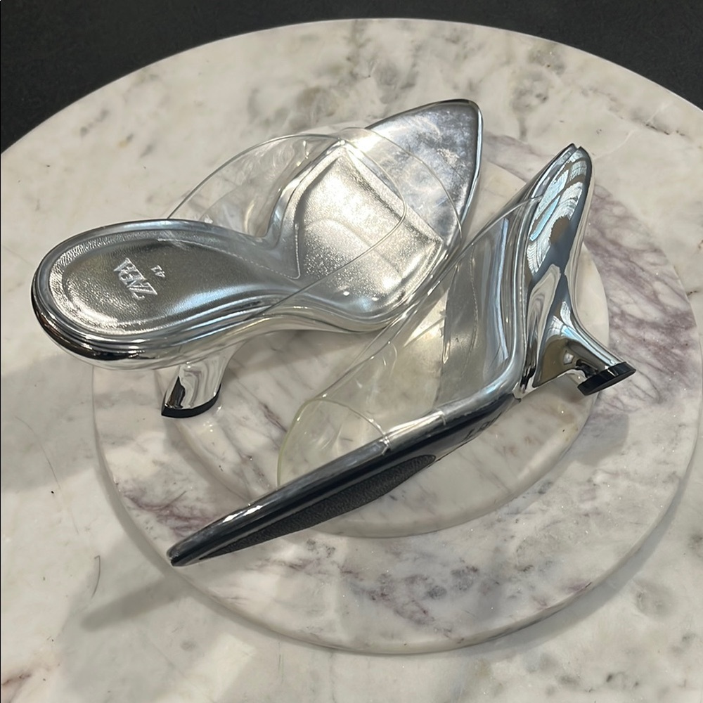 Zara Vinyl Silver Wedge Sandal
